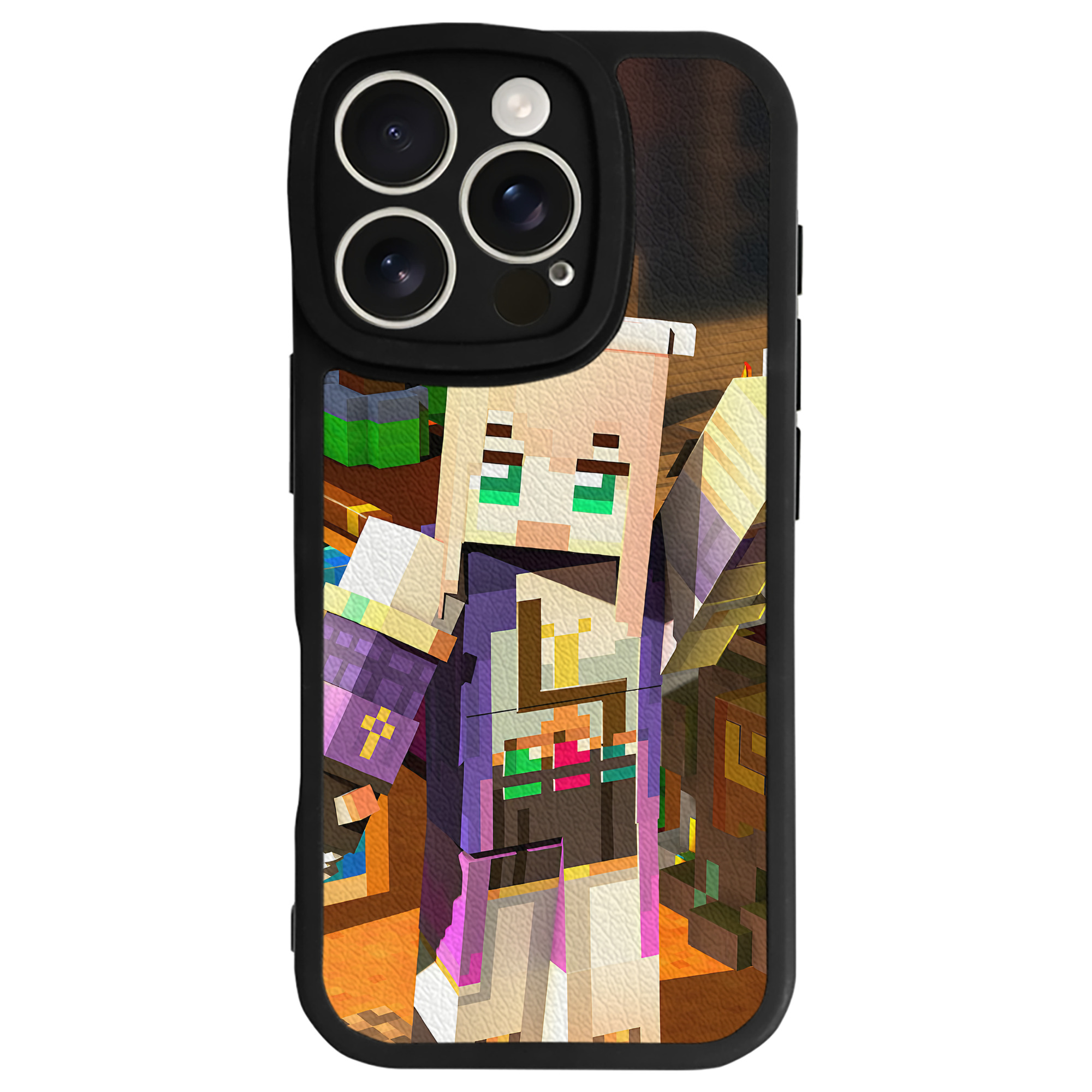 （画像用） マインクラフト ブロックの世界 Minecraft MC Block world 【iPhone 16シリーズ対応】シリコンスマホケース（レザー調） 材質：シリコン